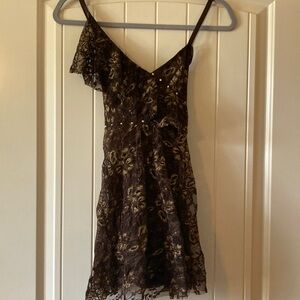 Elegant Brown & Gold Lace Dance Costume